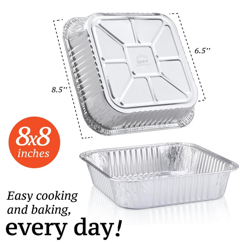 Spare Essentials 8x8 Foil Pans (55 Pack) - 8 Inch Square Aluminum Pans - Disposable Baking Pans for Heating, Prepping Food & Baking Cakes - Aluminum Baking Pans Disposable - 8 x 8 Baking Pan - Bottom: 6.5x6.5 - Image 2